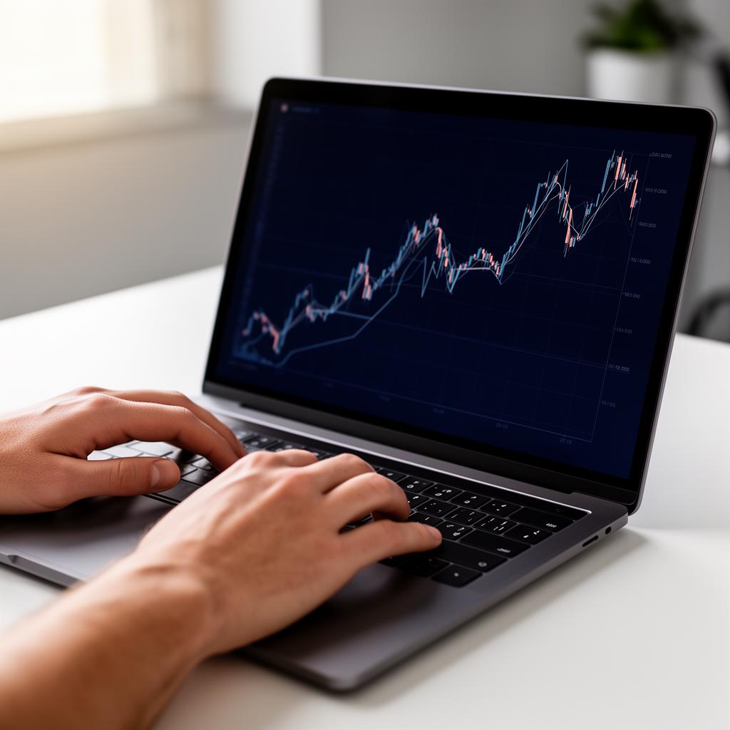 A finance professional reviewing real-time financial charts on a laptop